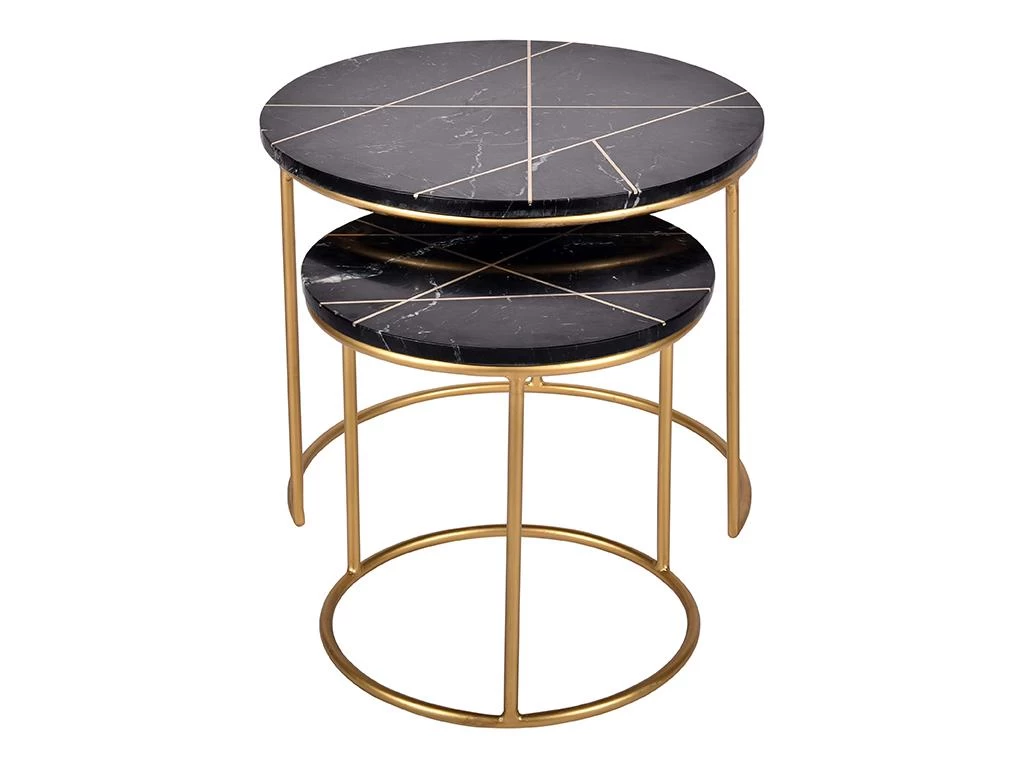 Tables Basses Gigognes ORNEA - Marbre Et Métal - Noir Et Doré 4 Tables Basses Gigognes ORNEA - Marbre Et Métal - Noir Et Doré – Image 2