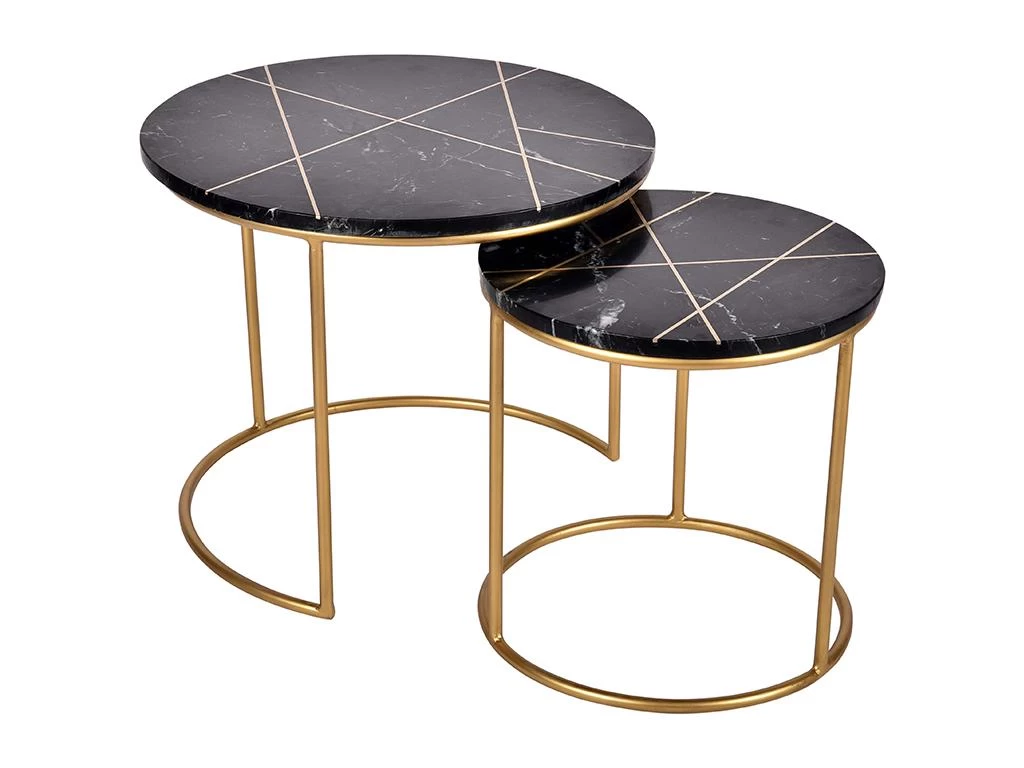 Tables Basses Gigognes ORNEA - Marbre Et Métal - Noir Et Doré 3 Tables Basses Gigognes ORNEA - Marbre Et Métal - Noir Et Doré