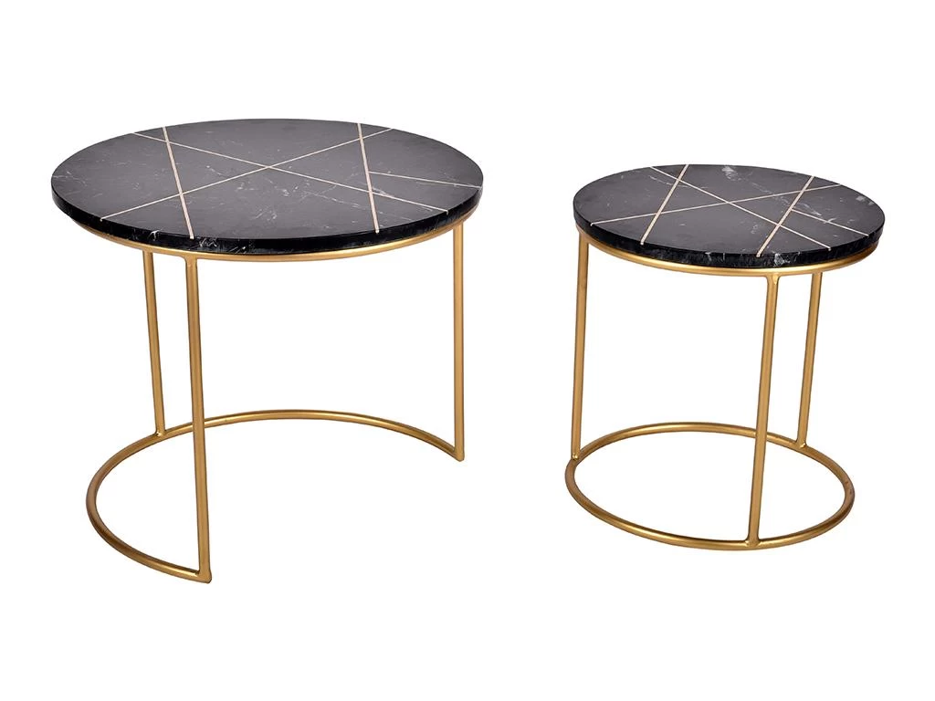 Tables Basses Gigognes ORNEA - Marbre Et Métal - Noir Et Doré 5 Tables Basses Gigognes ORNEA - Marbre Et Métal - Noir Et Doré – Image 3