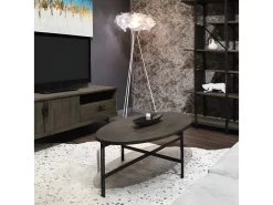 Table Basse Ovale En Bois D'acacia Cendré Avec Piètement Métal - KUBI 8 Table Basse Ovale En Bois D'acacia Cendré Avec Piètement Métal - KUBI -Vous savez quand c'est un magasin de meubles. table basse 8931165