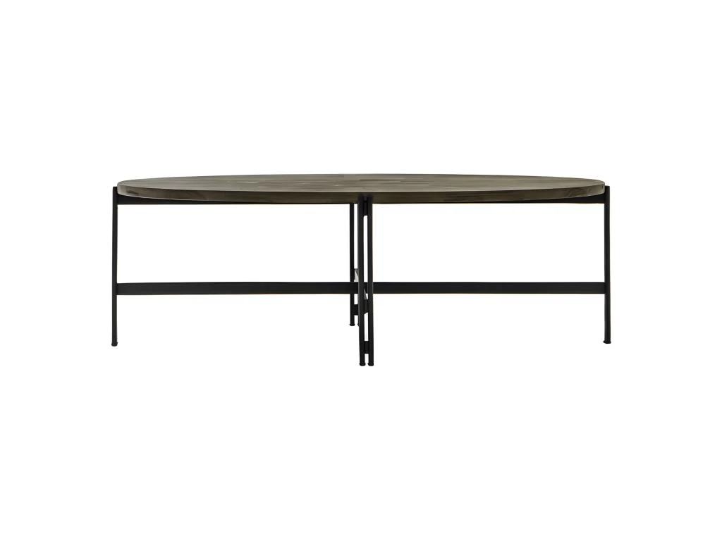 Table Basse Ovale En Bois D'acacia Cendré Avec Piètement Métal - KUBI 5 Table Basse Ovale En Bois D'acacia Cendré Avec Piètement Métal - KUBI – Image 3