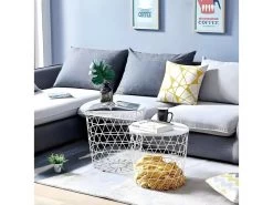 2 Tables Basses Gigognes Rondes Métal Blanc - Evy -Vous savez quand c'est un magasin de meubles. table basse 8932183