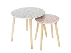 DISSA - Lot De 2 Tables Gigognes Motifs Floraux Pieds Bois