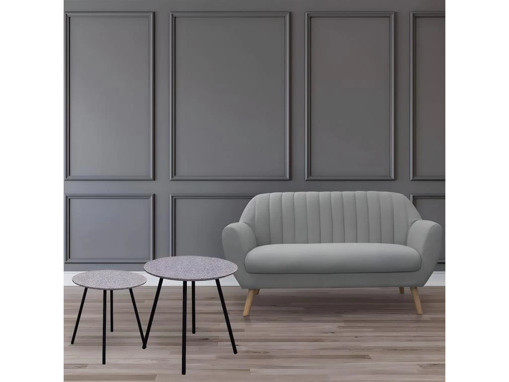 GRACY - Lot De 2 Tables Gigognes Plateaux Effet Granit Gris 4 GRACY - Lot De 2 Tables Gigognes Plateaux Effet Granit Gris – Image 2