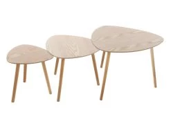 Lot De 3 Tables à Café Gigogne En Bois Clair Et Pieds Bois Naturel