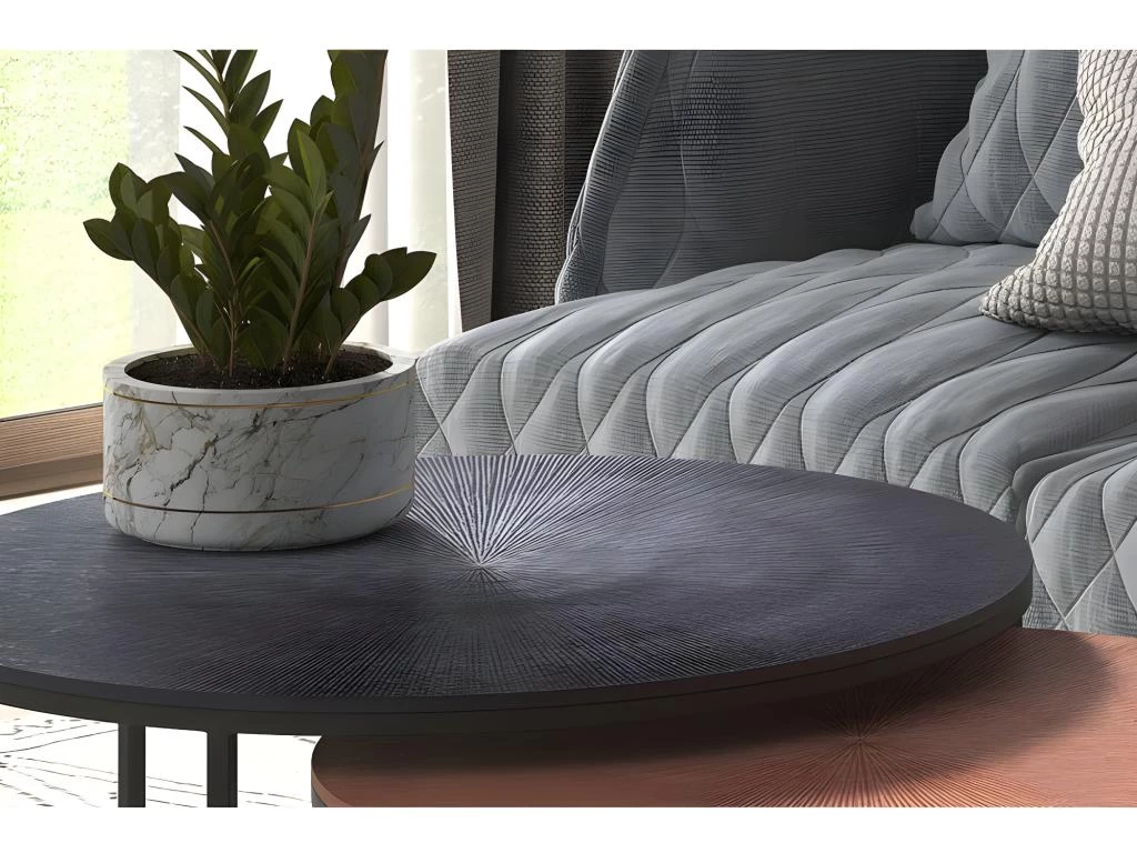 Table Basse Gigogne Ronde En Métal Bicolore Collection LIVOS. Meuble Style Industriel 6 Table Basse Gigogne Ronde En Métal Bicolore Collection LIVOS. Meuble Style Industriel – Image 4