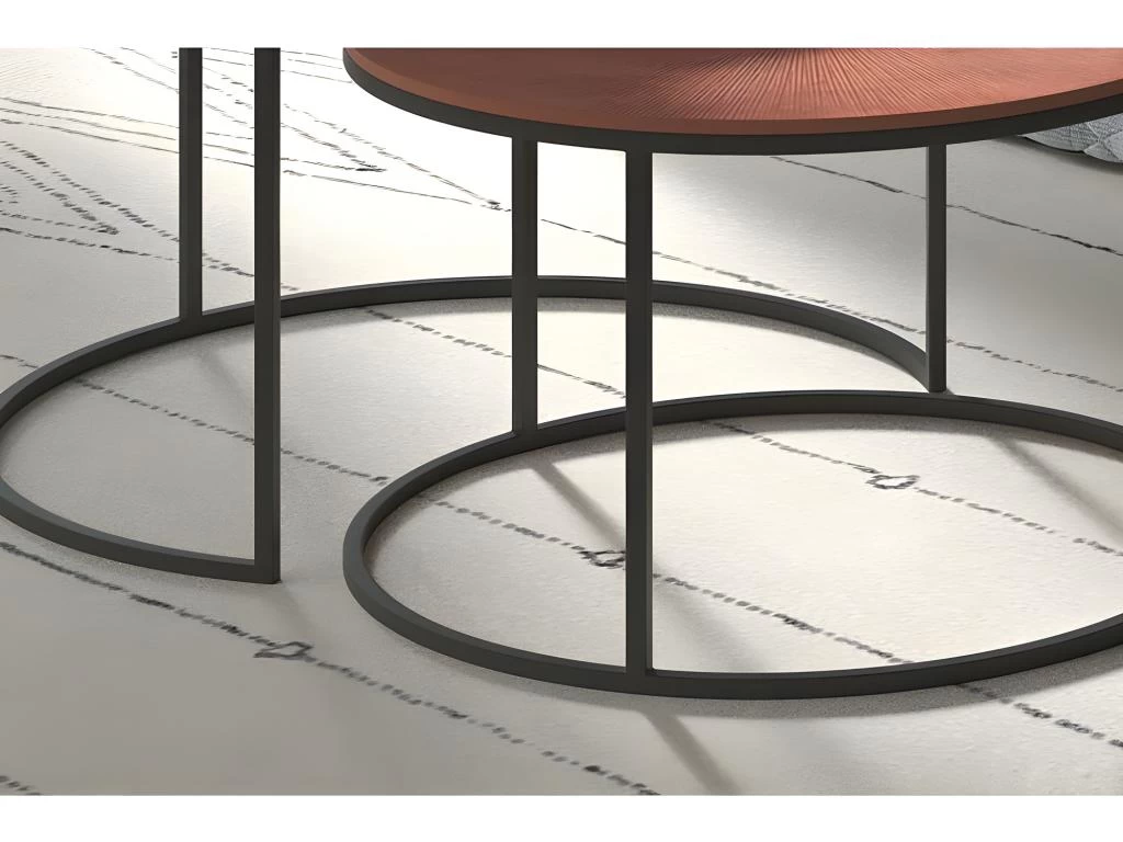 Table Basse Gigogne Ronde En Métal Bicolore Collection LIVOS. Meuble Style Industriel 7 Table Basse Gigogne Ronde En Métal Bicolore Collection LIVOS. Meuble Style Industriel – Image 5