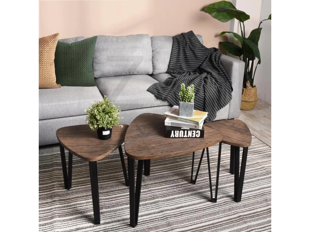 Ensemble De 3 Tables Gigognes Au Style Industriel Noir Et Bois KAUWHATA MDF HM 4 Ensemble De 3 Tables Gigognes Au Style Industriel Noir Et Bois KAUWHATA MDF HM – Image 2