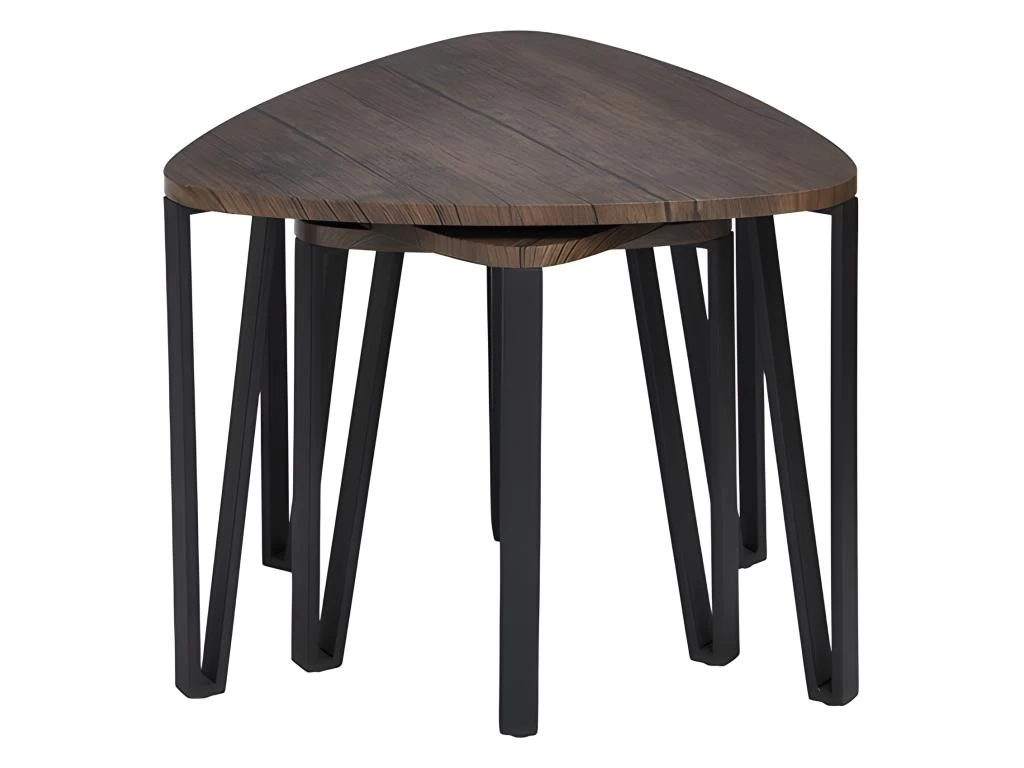 Ensemble De 3 Tables Gigognes Au Style Industriel Noir Et Bois KAUWHATA MDF HM 5 Ensemble De 3 Tables Gigognes Au Style Industriel Noir Et Bois KAUWHATA MDF HM – Image 3