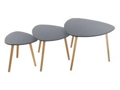 Lot De 3 Tables à Café Gigogne En Bois Gris Et Pieds En Bois Naturel