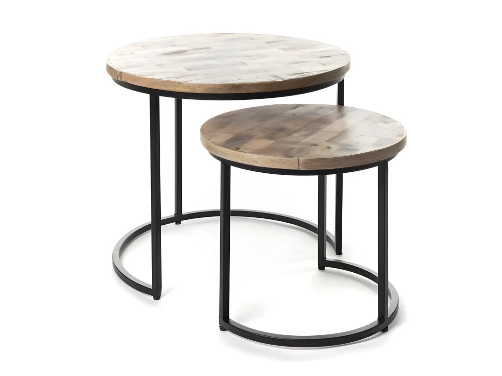 Table D'appoint Gigogne Ronde En Bois Massif Collection SULIN. Meuble Style Industriel 3 Table D'appoint Gigogne Ronde En Bois Massif Collection SULIN. Meuble Style Industriel
