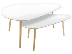 Lot De 2 Tables à Café Gigogne En Bois Blanc Et Pieds Bois Naturel