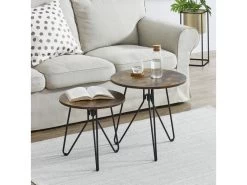 Lot De 2 Tables Basses Rondes Väsby Pieds épingle à Cheveux Effet Bois Foncé [en.casa]