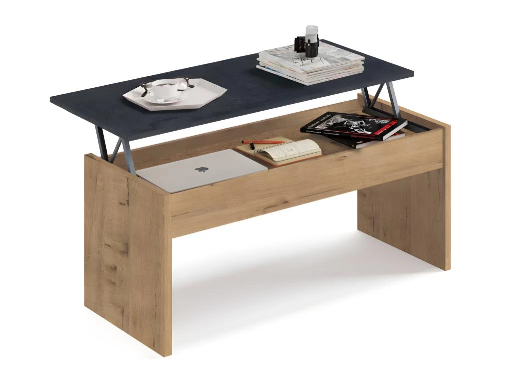 Table Basse Relevable Coloris Chêne Doré/ Marbre - Hauteur 47-58 X Longueur 100 X Profondeur 50 Cm 4 Table Basse Relevable Coloris Chêne Doré/ Marbre - Hauteur 47-58 X Longueur 100 X Profondeur 50 Cm – Image 2