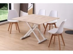 Table Basse Relevable Extensible En Bois Et Métal Coloris Chêne Nordique Blanc - Longueur 110-114 X Profondeur 57 X Hauteur 49-76 Cm -Vous savez quand c'est un magasin de meubles. table basse 9830575