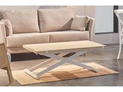 Table Basse Relevable Extensible En Bois Et Métal Coloris Chêne Nordique Blanc - Longueur 110-114 X Profondeur 57 X Hauteur 49-76 Cm -Vous savez quand c'est un magasin de meubles. table basse 9830577