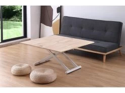 Table Basse Relevable Extensible En Bois Et Métal Coloris Chêne Nordique Blanc - Longueur 110-114 X Profondeur 57 X Hauteur 49-76 Cm -Vous savez quand c'est un magasin de meubles. table basse 9830579