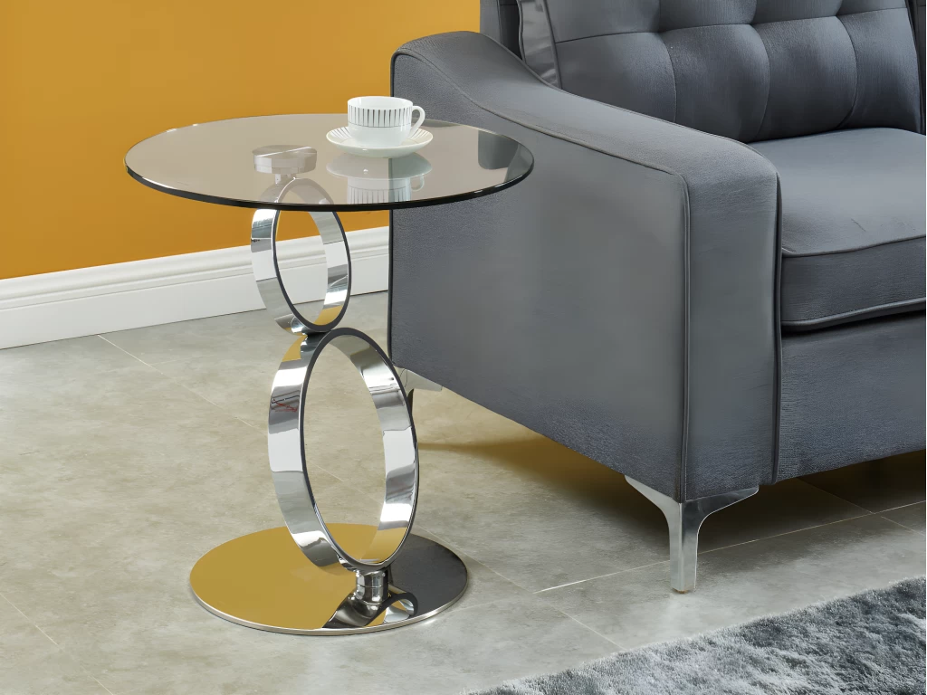Table D'appoint JOLINE - Verre Trempé Transparent & Pied Acier 3 Table D'appoint JOLINE - Verre Trempé Transparent & Pied Acier