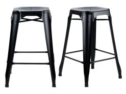Lot 2 Tabourets De Bar H.65 Cm Métal Noir Et Perforations - METALICA