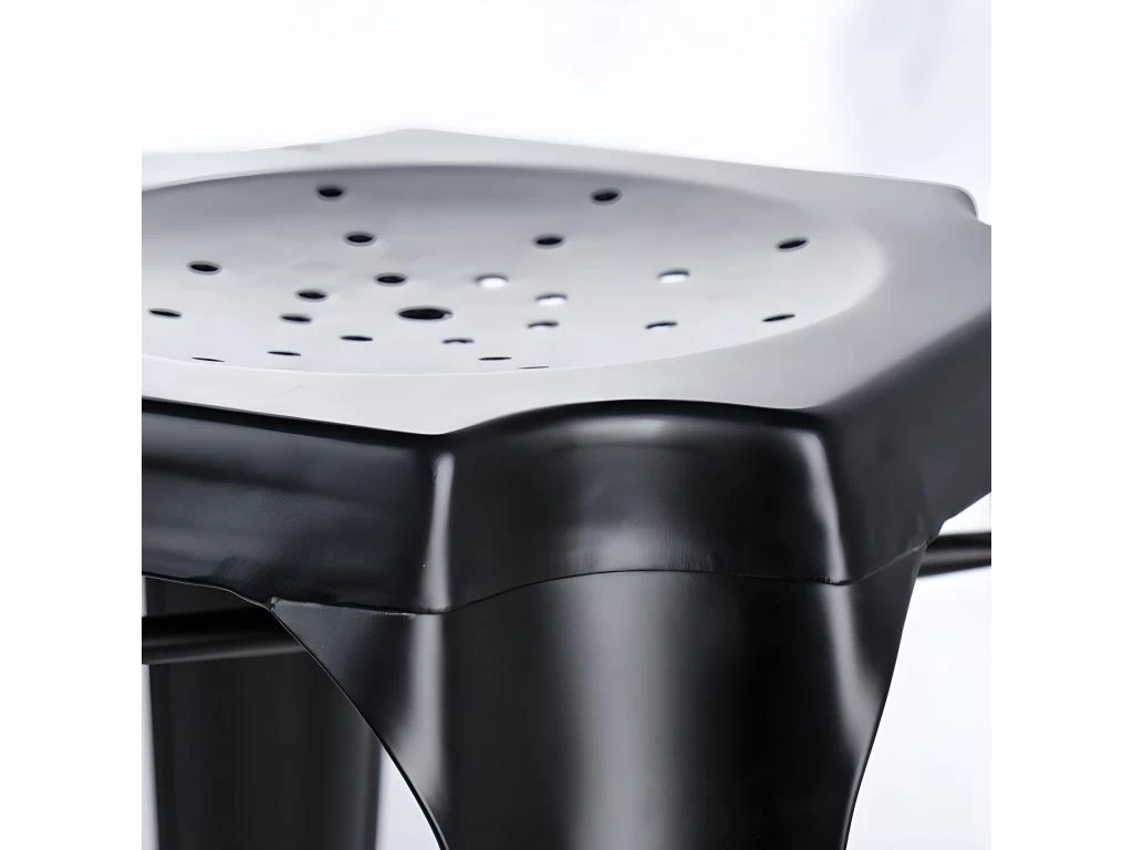 Lot 2 Tabourets De Bar H.65 Cm Métal Noir Et Perforations - METALICA 6 Lot 2 Tabourets De Bar H.65 Cm Métal Noir Et Perforations - METALICA – Image 4