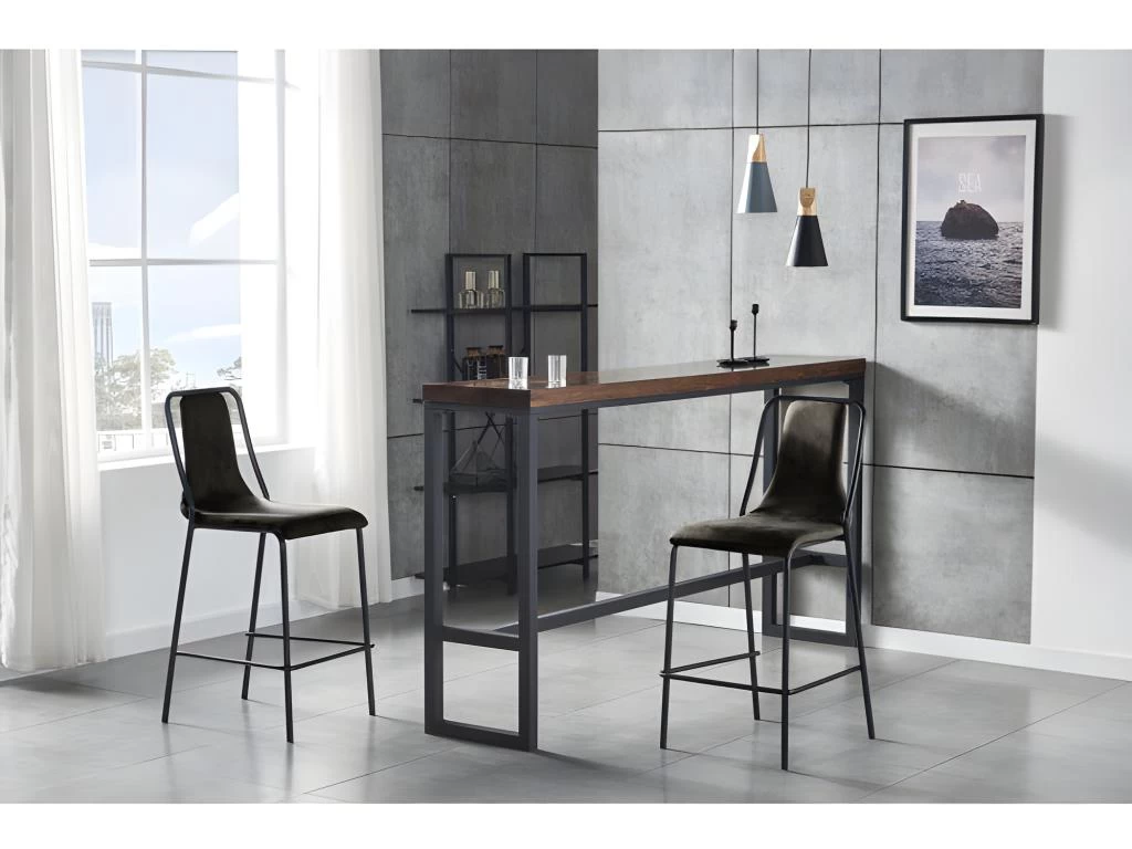 HARLEM - Chaises De Bar Industrielle Microfibre Vintage Marron Foncé Pieds Métal Noir (x2) 4 HARLEM - Chaises De Bar Industrielle Microfibre Vintage Marron Foncé Pieds Métal Noir (x2) – Image 2