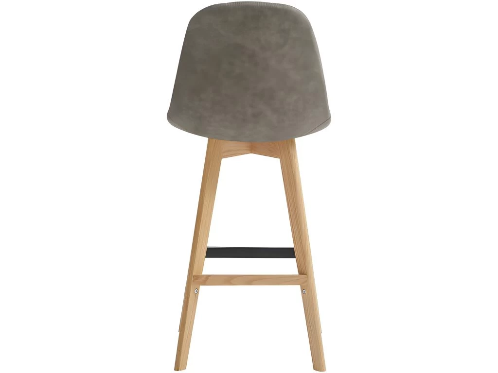 OWEN OAK - Chaise De Bar Vintage Microfibre Marron Clair Pieds Chêne(x4) 5 OWEN OAK - Chaise De Bar Vintage Microfibre Marron Clair Pieds Chêne(x4) – Image 3