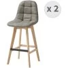 OWEN OAK - Chaise De Bar Vintage Microfibre Marron Clair Pieds Chêne(x2)