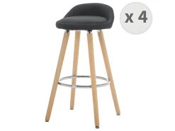 JENSEN - Tabouret De Bar Scandinave Tissu Anthracite Pieds HĂŞtre (x4)