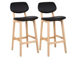 Tabourets De Bar En Synthétique Avec Structure En Bois Set De 2 Pièces Noir 19_0000449