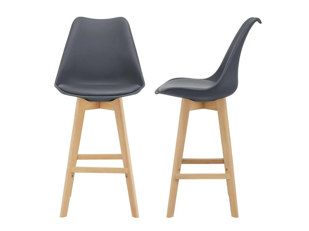 Lot De 2 Tabourets De Bar Siège Avec Dossier Et Repose-pied Rembourré Plastique Synthétique Hêtre 105 Cm Gris 03_0002779 3 Lot De 2 Tabourets De Bar Siège Avec Dossier Et Repose-pied Rembourré Plastique Synthétique Hêtre 105 Cm Gris 03_0002779
