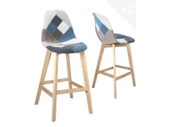 KAYELLES Lot De 2 Tabouret Chaise De Bar Patchwork Tissu SLICK (patchwork Bleu)