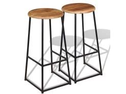 Lot De Deux Tabourets De Bar Design Chaise Siège Teck Massif Marron 1202160