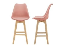 Lot De 2 Tabourets De Bar Siège Avec Dossier Et Repose-pied Hêtre 105 Cm Rose 03_0002782