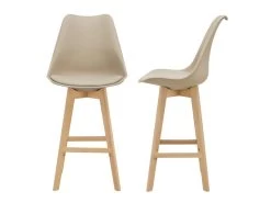 Lot De 2 Tabourets De Bar Siège Avec Dossier Et Repose-pied Rembourré 105 Cm Beige 03_0002776