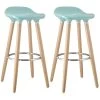 BIBENNE - Lot De 2 Tabourets De Bar Bleu Et Pieds Aspect Bois