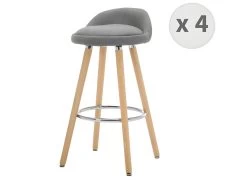 JENSEN - Tabouret De Bar Scandinave Tissu Gris Pieds Hêtre (x4)
