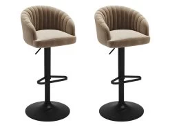 Lot De 2 Tabourets De Bar En Velours Et Métal - Beige - DORALIZ