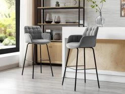 Lot De 2 Tabourets De Bar En Velours Et Métal - Gris - PEGA De Pascal MORABITO -Vous savez quand c'est un magasin de meubles. tabouret de bar 1319275