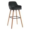 Tabouret De Bar En Velours Et Pieds Bois De Hêtre - Noir - ELEANA