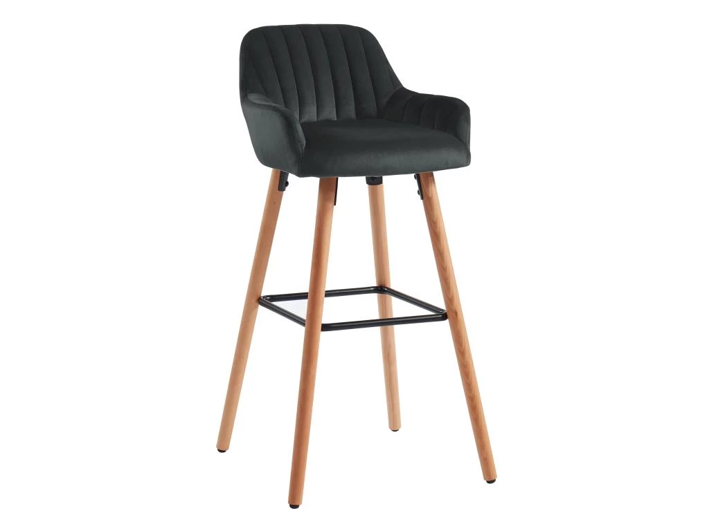 Lot De 2 Tabourets De Bar En Velours Et Pieds Bois De Hêtre - Noir - ELEANA 5 Lot De 2 Tabourets De Bar En Velours Et Pieds Bois De Hêtre - Noir - ELEANA – Image 3