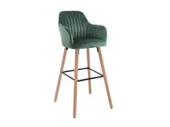 Tabouret De Bar En Velours Et Pieds Bois De Hêtre - Vert Foncé - ELEANA