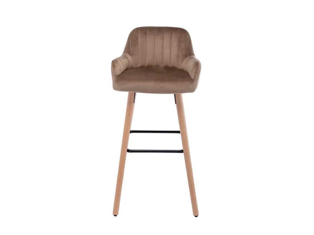 Tabouret De Bar En Velours Et Pieds Bois De Hêtre - Beige - ELEANA 5 Tabouret De Bar En Velours Et Pieds Bois De Hêtre - Beige - ELEANA – Image 3