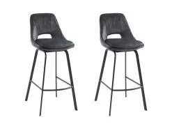 Lot De 2 Tabourets De Bar - Velours Et Métal - Anthracite - KELINE