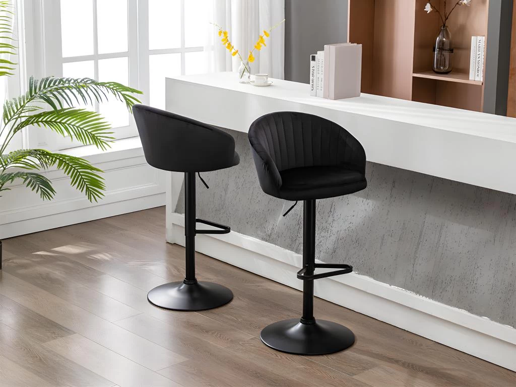 Lot De 2 Tabourets De Bar En Velours Et Métal - Noir - DORALIZ 4 Lot De 2 Tabourets De Bar En Velours Et Métal - Noir - DORALIZ – Image 2