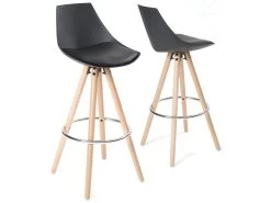 KAYELLES Lot De 2 Tabourets Scandinave Bois Coussin Intégré SOTO (Noir)