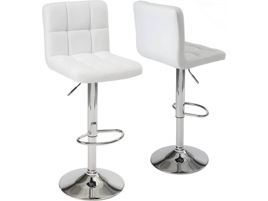 KAYELLES Lot De 2 Tabourets Bar Matelassés Confort Réglable SIVAN (Blanc) 3 KAYELLES Lot De 2 Tabourets Bar Matelassés Confort Réglable SIVAN (Blanc)