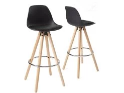 KAYELLES Lot De 2 Tabourets Design Scandinave Coussin SANA (noir)