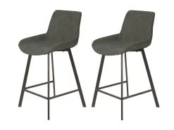 Lot 2 Tabourets Tissu Gris Anthracite Doux Pieds Métal - MANHATTAN