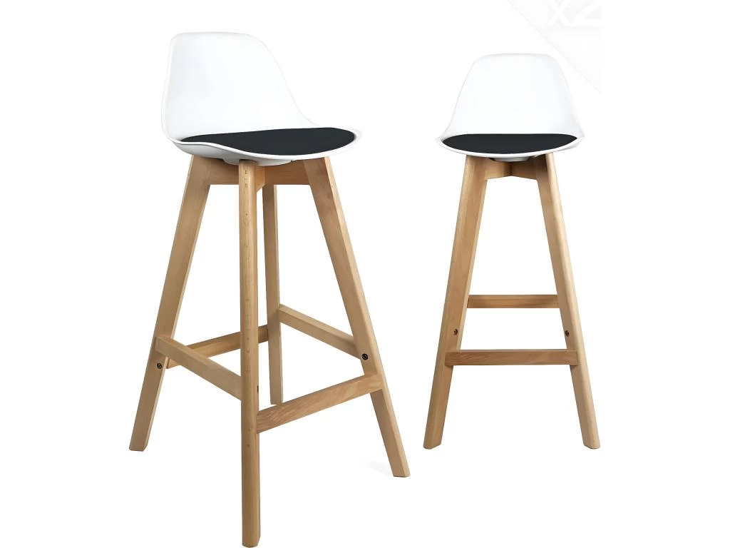 KAYELLES Lot De 2 Chaises De Bar Scandinave MALI (Blanc Noir) 3 KAYELLES Lot De 2 Chaises De Bar Scandinave MALI (Blanc Noir)