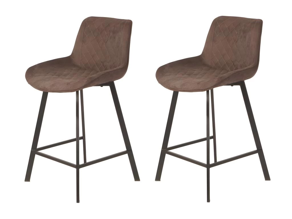 Lot De 2 Tabourets Tissu Marron Doux Avec Piétement Métal - MANHATTAN 3 Lot De 2 Tabourets Tissu Marron Doux Avec Piétement Métal - MANHATTAN